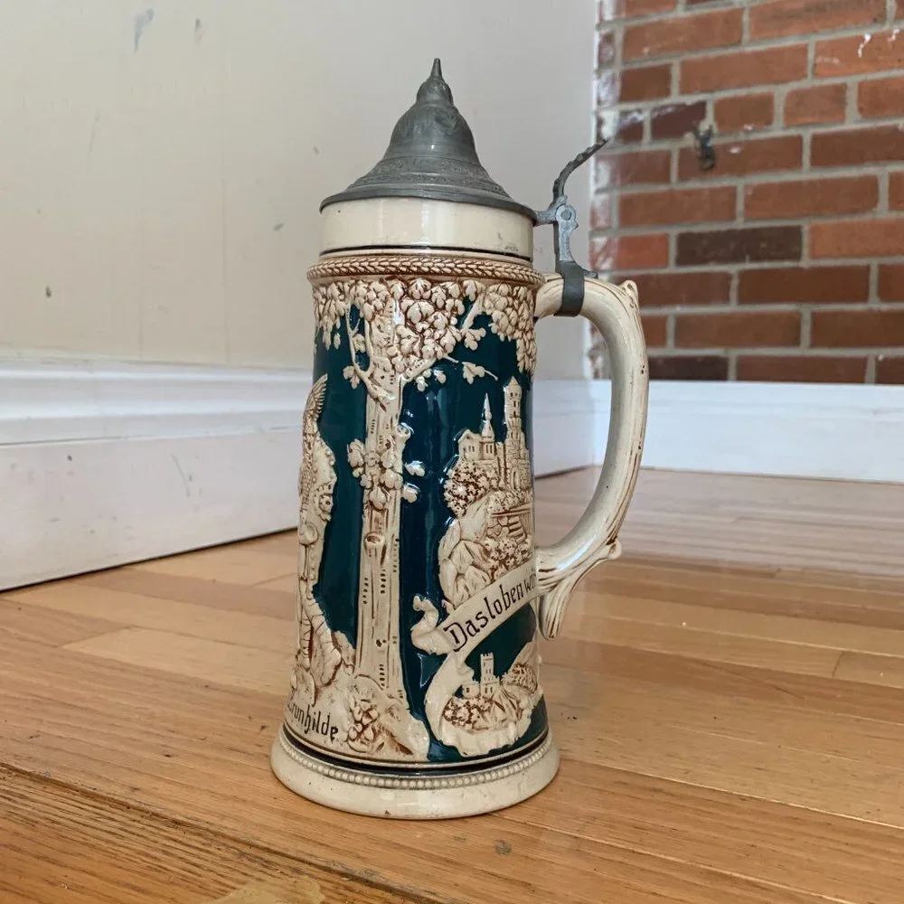 Vintage German Beer Stein Handgemalt with Pewter Lid - Picture 6 of 13